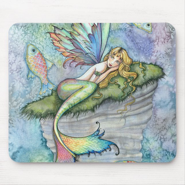 Colourful Mermaid and Carp Fish Fantasy Art Mouse Pad (Front)