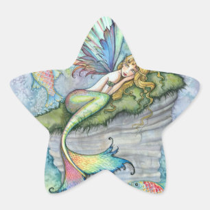 Colourful Mermaid and Carp Fish Fantasy Art Star Sticker