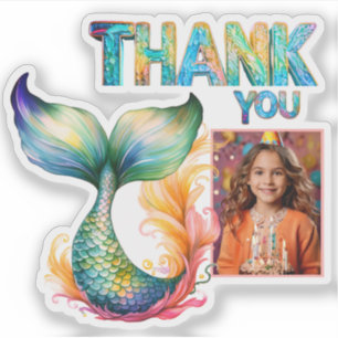 Colourful Mermaid Birthday Thank you Girl Photo