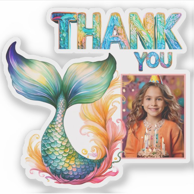 Colourful Mermaid Birthday Thank you Girl Photo (Front)