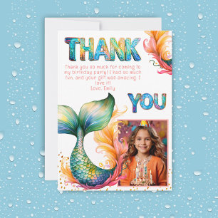 Colourful Mermaid Birthday Thank you Girl Photo Card
