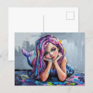 Colourful Mermaid Oil Painting Postcard