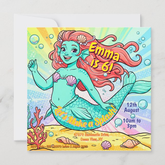 Colourful Mermaid Party Invite (Front)