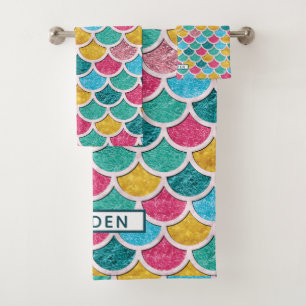 Colourful Mermaid Scales Monogram Bath Towel Set