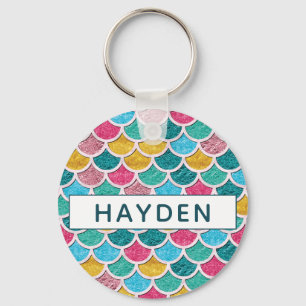 Colourful Mermaid Scales Monogram Keychain