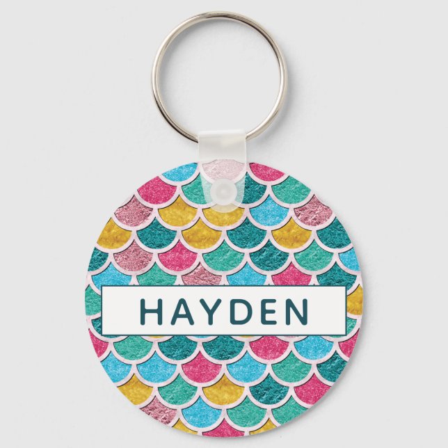Colourful Mermaid Scales Monogram Keychain (Front)