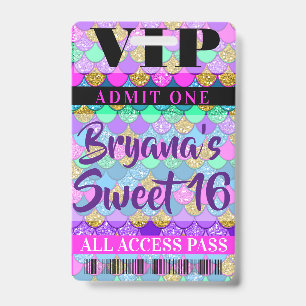 Colourful Mermaid Scales Party Sweet 16 VIP Pass Badge
