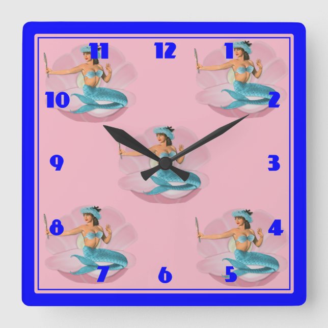 Colourful Mermaid Square Wall Clock (Front)