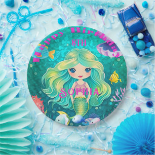 Colourful Mermaid Themed Happy Birthday Party Paper Plate