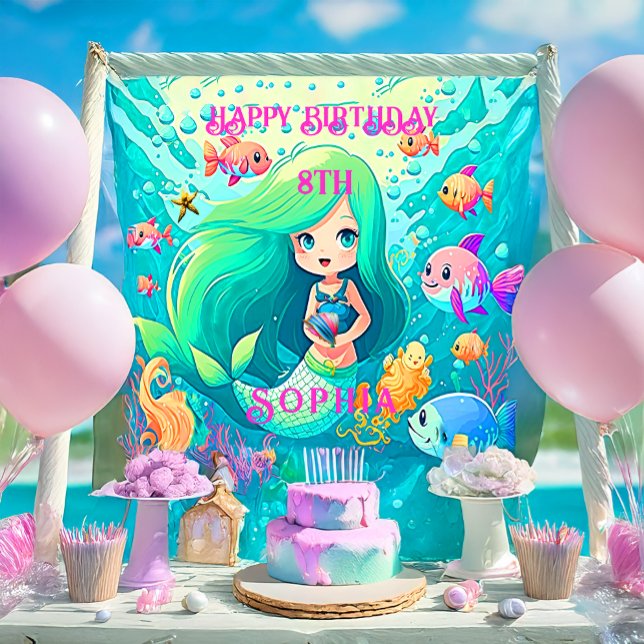 Colourful Mermaid Themed Happy Birthday Party Poster (Colorful Mermaid Themed Birthday Party Poster)