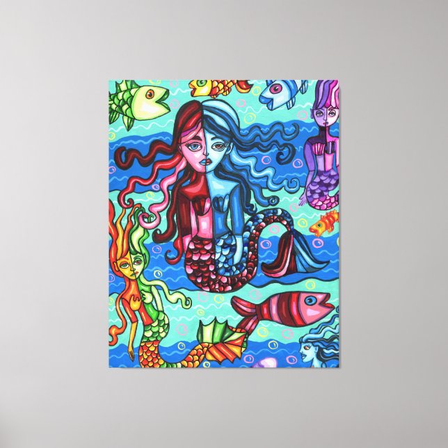 Colourful Mermaids Fish Abstract Original Painting Canvas Print (Front)