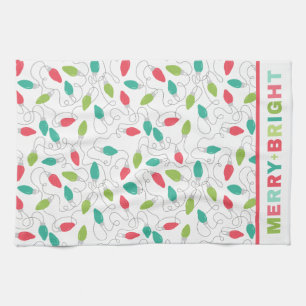 Colourful Merry and Bright Christmas Lights Kitchen Towel