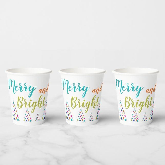 Colourful Merry and Bright Christmas Paper Cups (Multi)