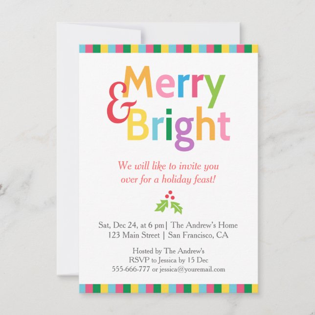 Colourful Merry and Bright Christmas Party Invitation (Front)