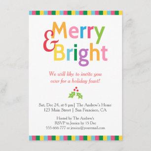 Colourful Merry and Bright Christmas Party Invitation