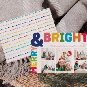 Colourful Merry And Bright Five Photo Holiday Card
