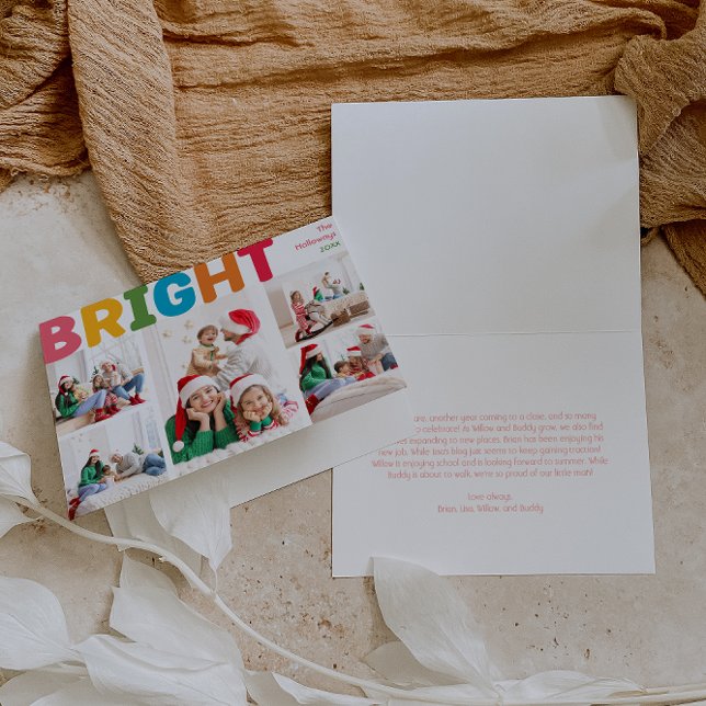Colourful Merry and Bright Folded Five Photo Holiday Card (Creator Uploaded)
