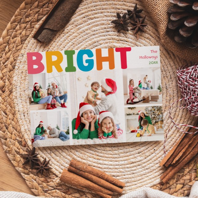 Colourful Merry and Bright Year In Review 8 Photo Holiday Card (Creator Uploaded)