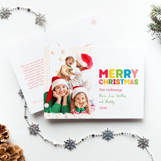 Colourful Merry and Bright Year In Review Six-Phot Holiday Postcard (Creator Uploaded)