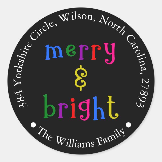 Colourful Merry & Bright Christmas Address Sticker (Front)