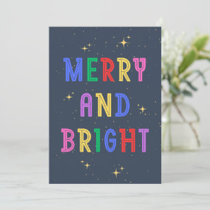Colourful Merry & Bright Navy Flat Holiday Card
