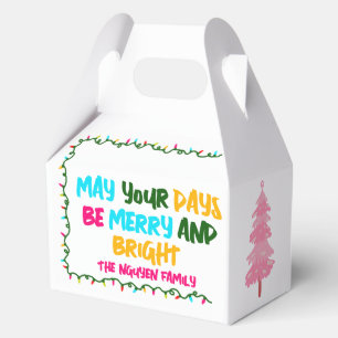 Colourful Merry Bright Pink Christmas Tree Party Favor Box