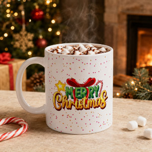 Colourful Merry Christmas Bow and Candy Cane Mug