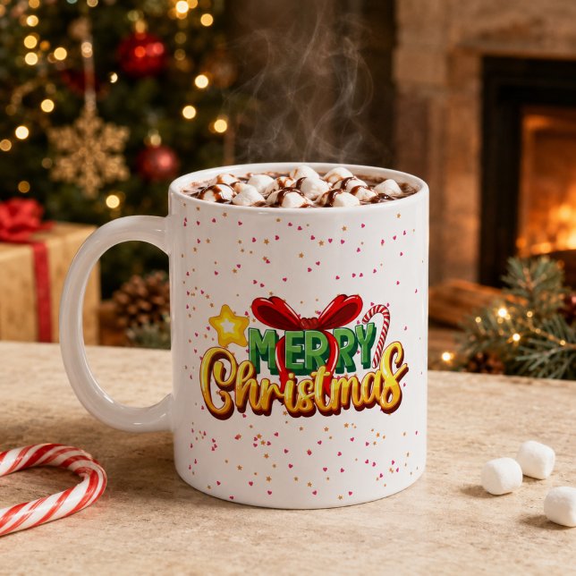 Colourful Merry Christmas Bow and Candy Cane Mug (Creator Uploaded)