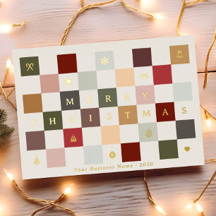 Colourful Merry Christmas Chequerboard Business Foil Holiday Postcard