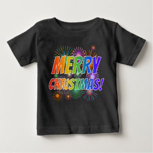 Colourful "MERRY CHRISTMAS!" + Fireworks Pattern B Baby T-Shirt