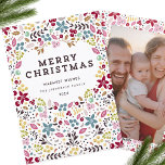 Colourful Merry Christmas Floral Holiday Card<br><div class="desc">A pretty,  fun modern design with an abundance of lovely florals,  wishing your loved ones in style.</div>