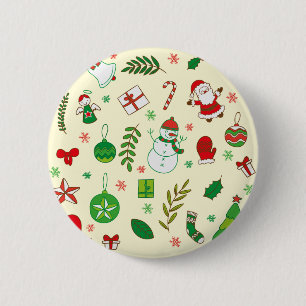 Colourful Merry Christmas greeting pattern 2 Inch Round Button