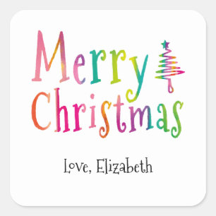 Colourful Merry Christmas Holiday Custom Square Sticker