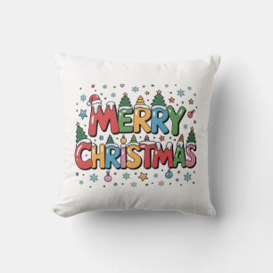 Colourful Merry Christmas Kids Cartoon Throw Pillo Pillow