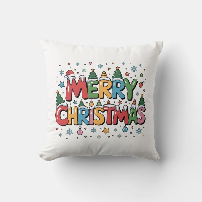 Colourful Merry Christmas Kids Cartoon Throw Pillo Pillow (Front)