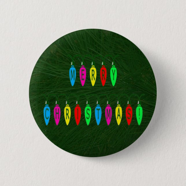 Colourful Merry Christmas Lights Font 2 Inch Round Button (Front)