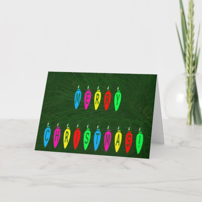 Colourful Merry Christmas Lights Font Holiday Card (Front)