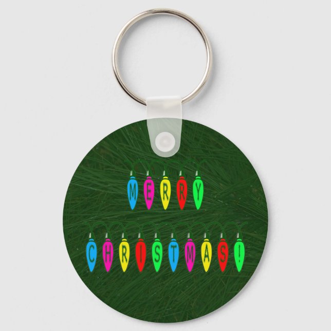 Colourful Merry Christmas Lights Font Keychain (Front)