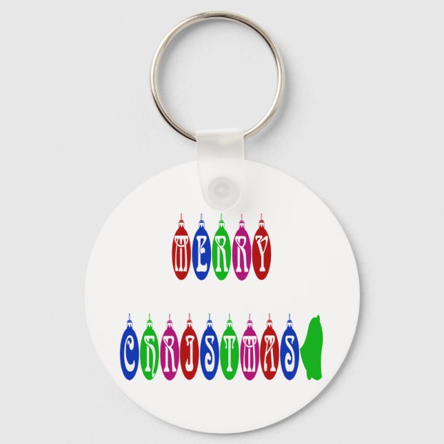 Colourful Merry Christmas Ornament Font Keychain (Front)