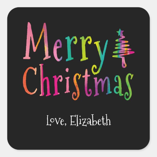 Colourful Merry Christmas Personalized Square Sticker (Front)