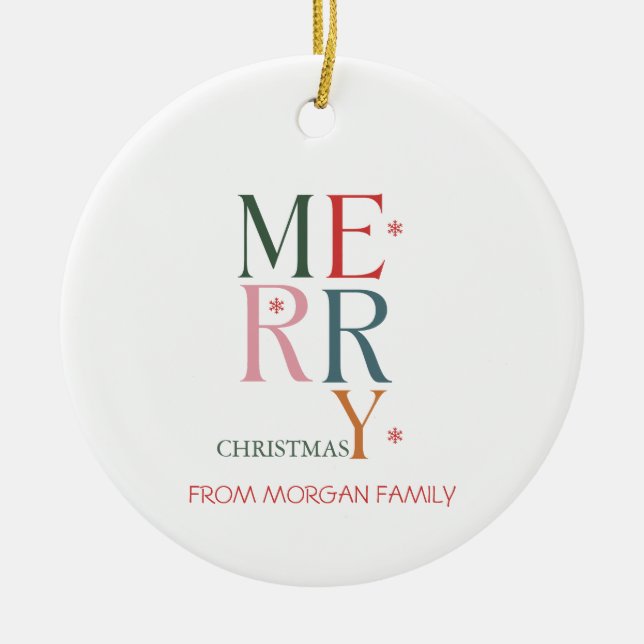 Colourful Merry Christmas Snowflakes Ceramic Ornament (Front)