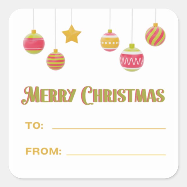 Colourful Merry Christmas To From Square Sticker (Front)