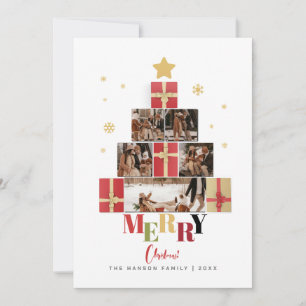 Colourful Merry Christmas Tree Family Collage Holiday Card