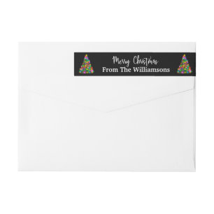 Colourful Merry Christmas Trees Return Address Wrap Around Label