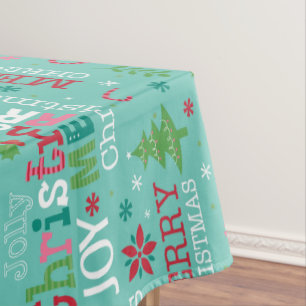 Colourful Merry Christmas Typography Modern Floral Tablecloth