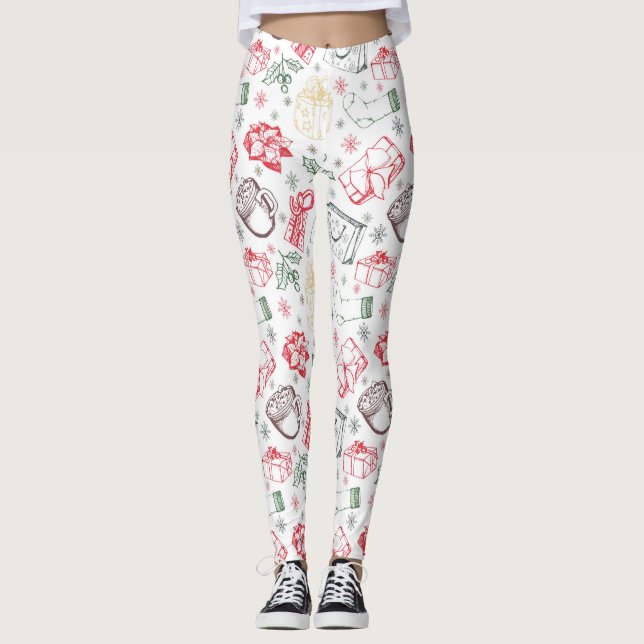Colourful Merry christmas  vintage style pattern Leggings (Front)