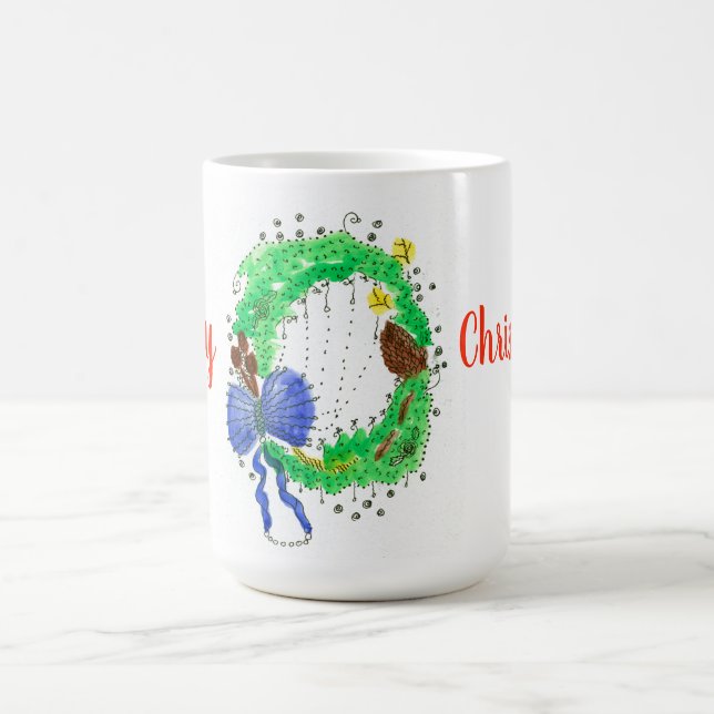 Colourful Merry Christmas Wreath Coffee Mug (Center)