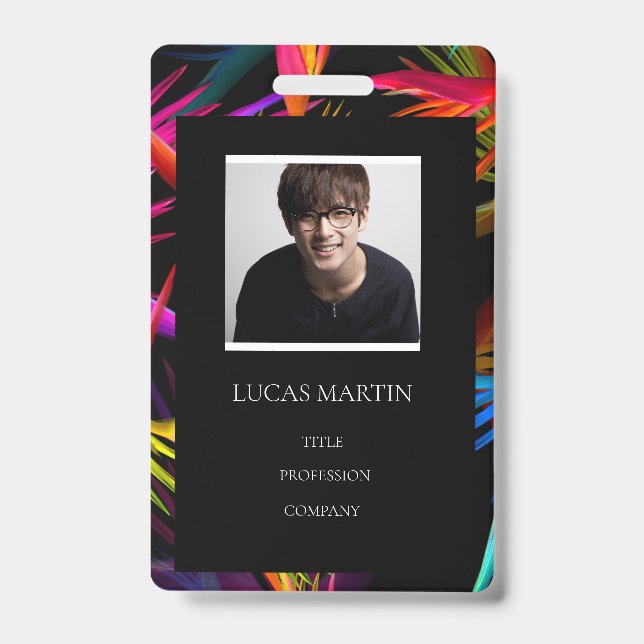Colourful Messy Black Base Photo Employee Name Badge (Front)