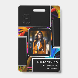 Colourful Messy Black Tropical Photo Employee Name Badge