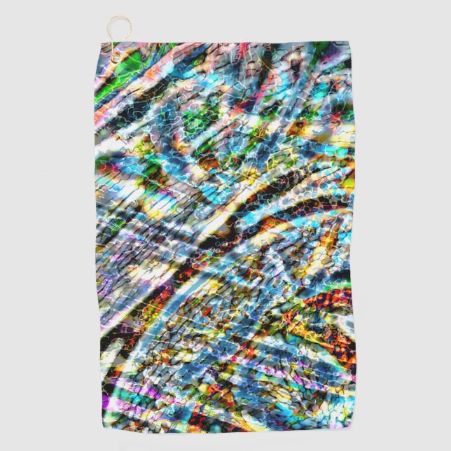 Colourful messy with patches of vibrant colours golf towel (Front)